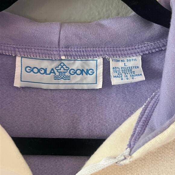 Vintage Goolagong Colorblock Hoodie Pullover L Purple Cream 80s Y2K Taiwan Retro - Picture 3 of 5